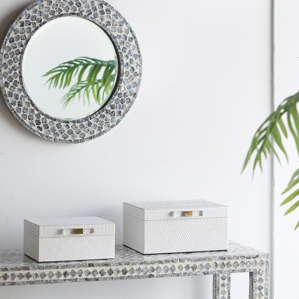White Faux Snakeskin Boxes, Set of 2