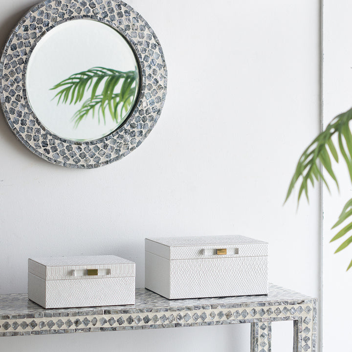 White Faux Snakeskin Boxes, Set of 2
