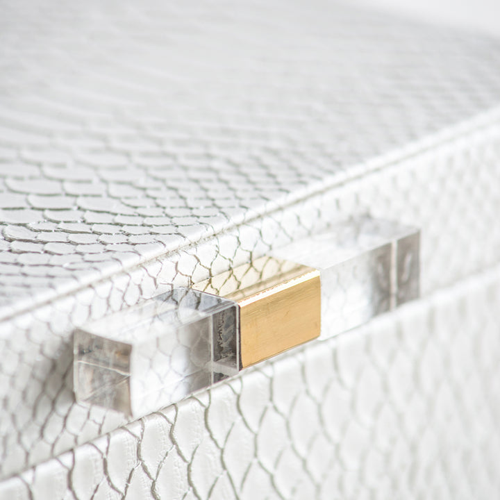 White Faux Snakeskin Boxes, Set of 2