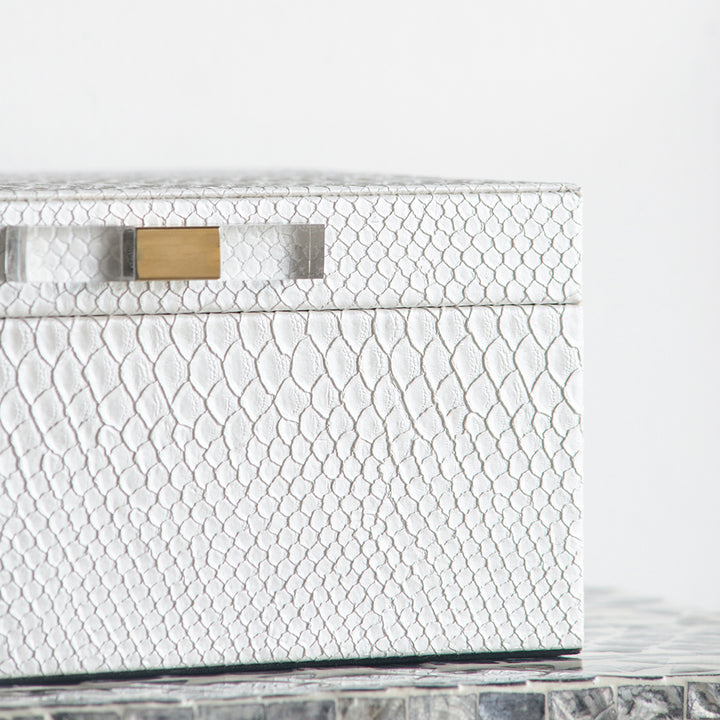 White Faux Snakeskin Boxes, Set of 2