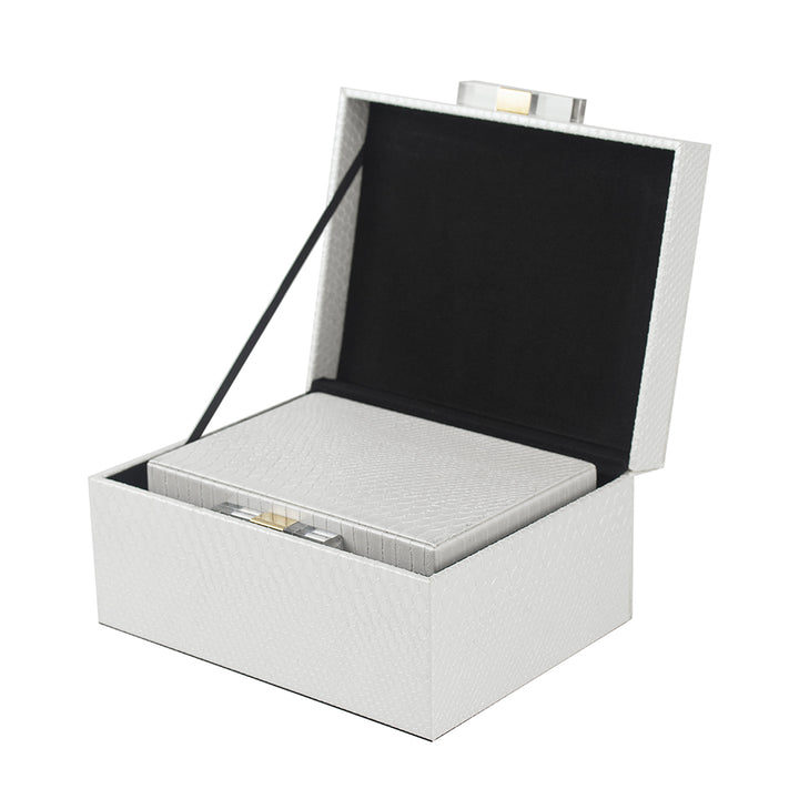 White Faux Snakeskin Boxes, Set of 2