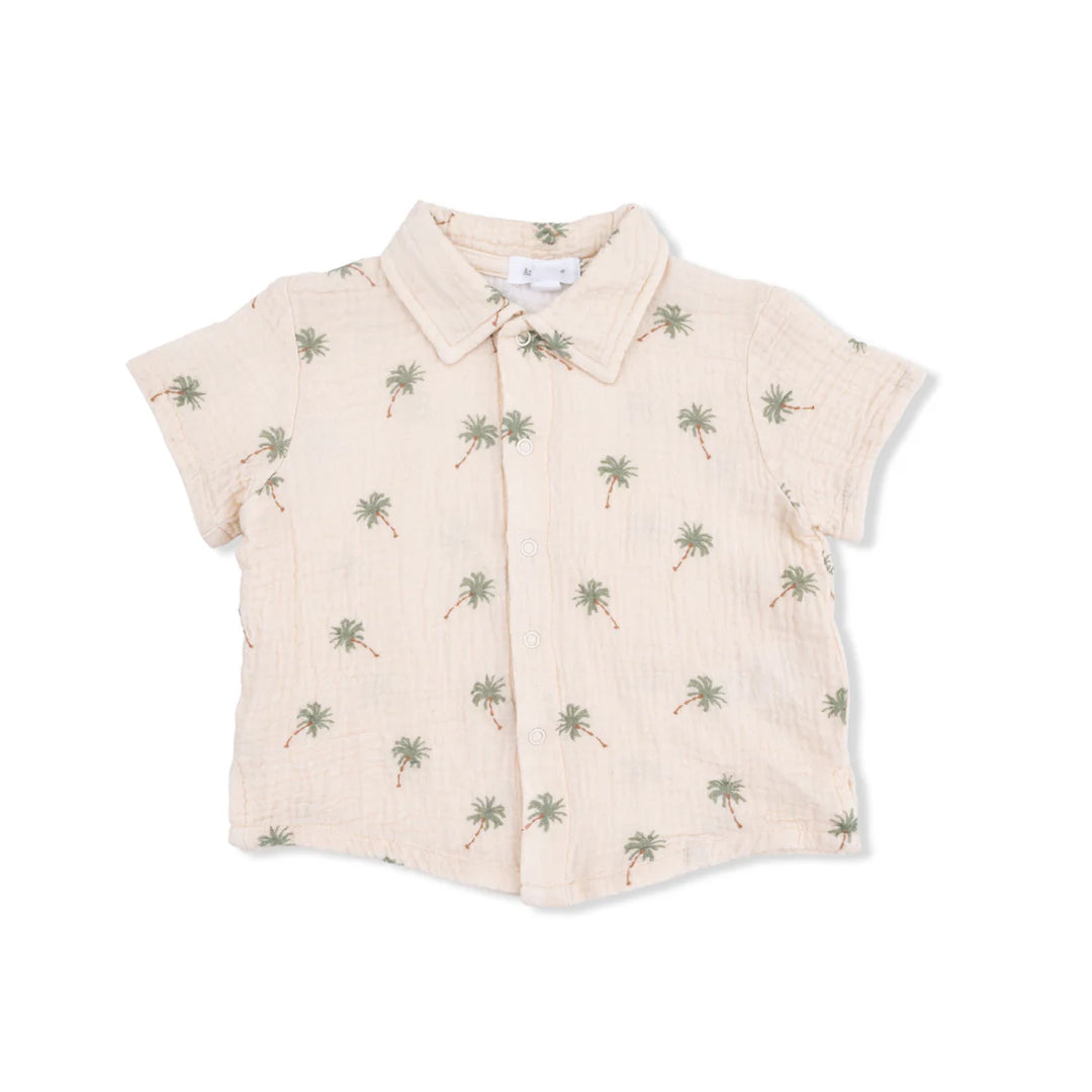 Palm Trees Bamboo Polo Button Up &amp; Casual Short Set | Angel Dear