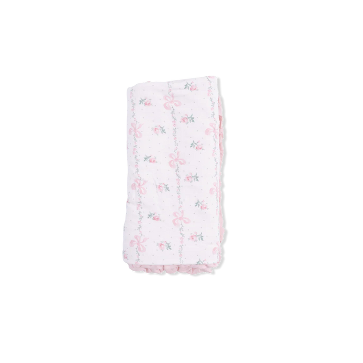 Dainty Buds and Bows Bamboo Ruffle Receiving Blanket | Angel Dear