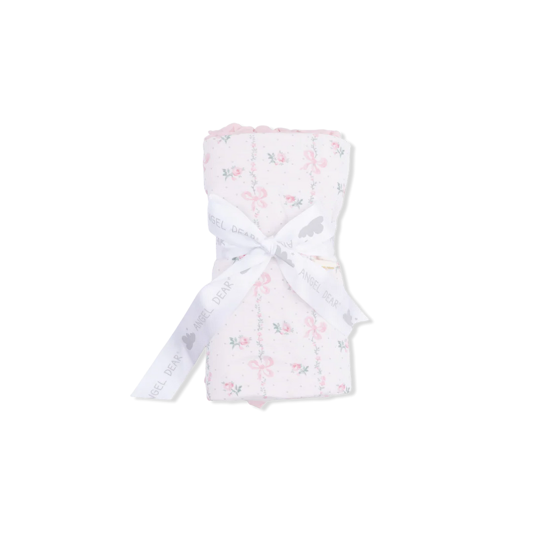 Dainty Buds and Bows Bamboo Ruffle Receiving Blanket | Angel Dear