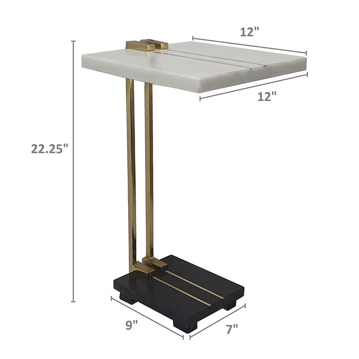 Aluminum and Marble C-Shaped Side Table, White/Gold/Black