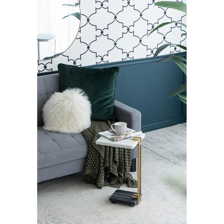 Aluminum and Marble C-Shaped Side Table, White/Gold/Black