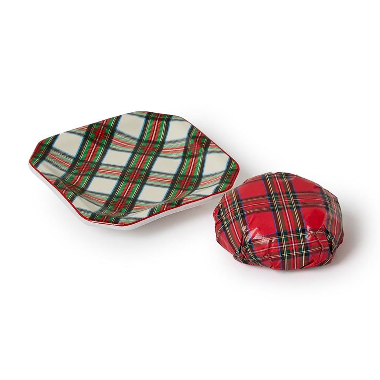 Red-and-green tartan porcelain soap tray from Two&