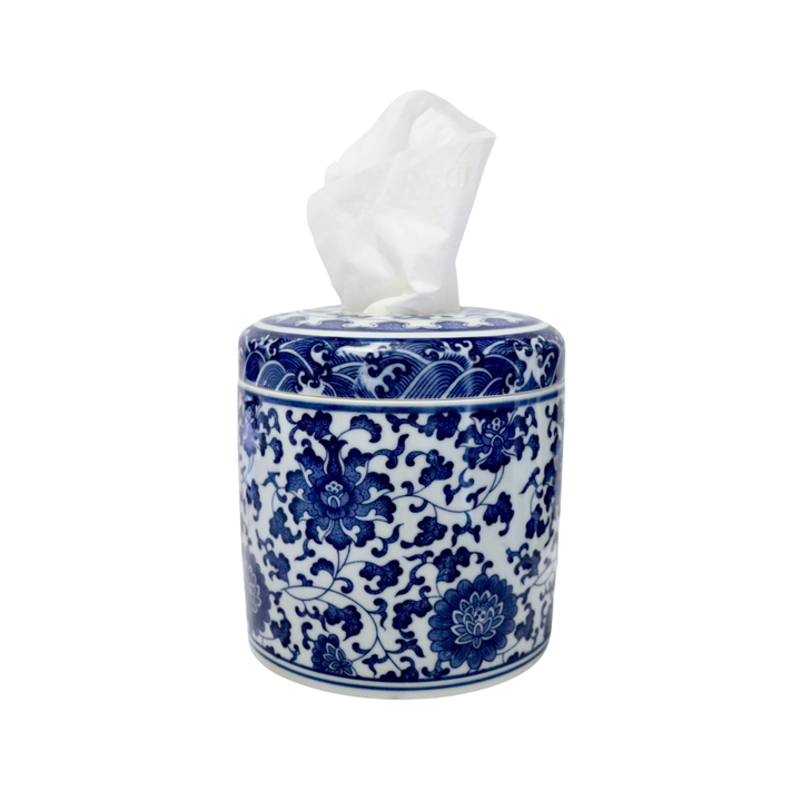 The Marlo Botanical Ceramic Tissue Box Cover – Hand-Painted Decorative Vessel
