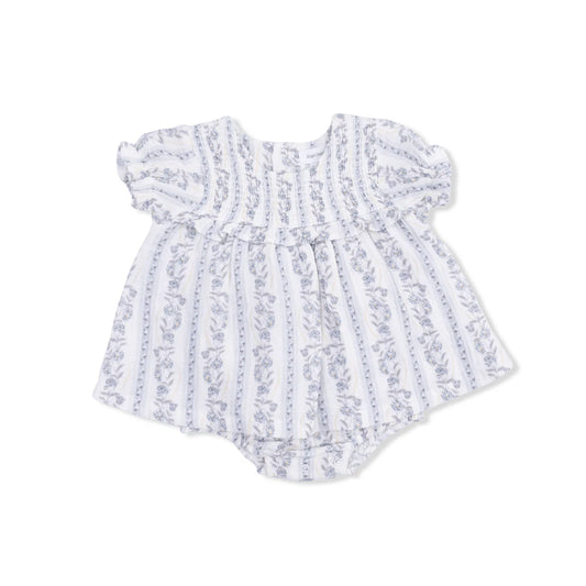 Kimberly Floral Stripe Organic Muslin Smocked Ruffle Bubble | Angel Dear