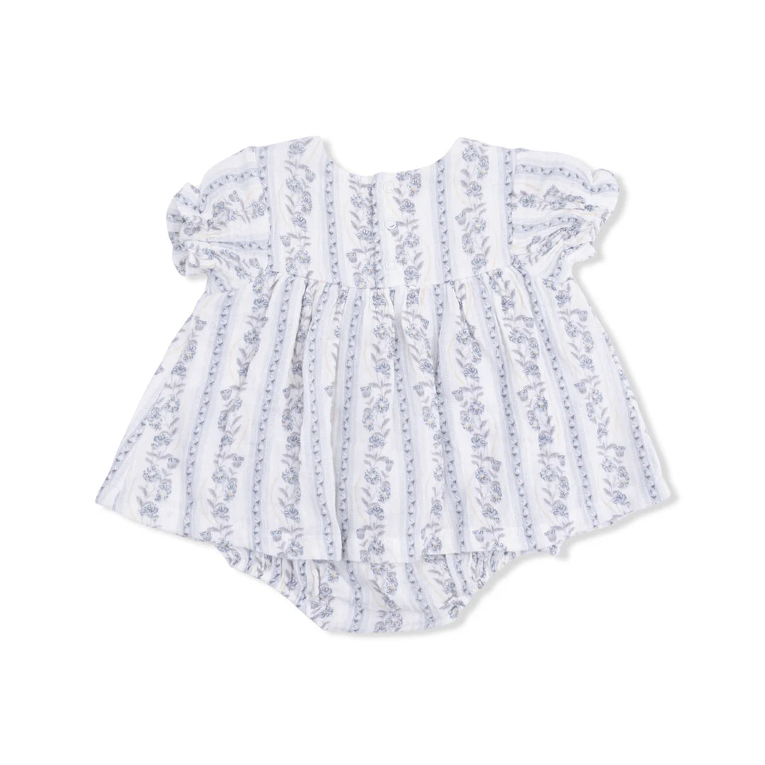 Kimberly Floral Stripe Organic Muslin Smocked Ruffle Bubble | Angel Dear