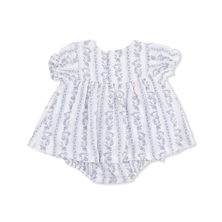 Kimberly Floral Stripe Organic Muslin Smocked Ruffle Bubble | Angel Dear