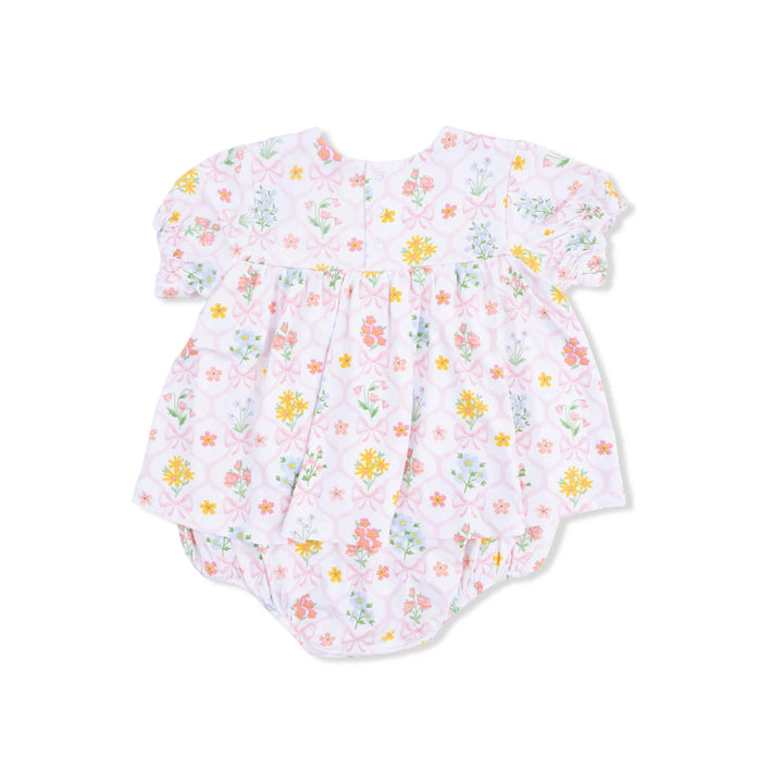 Spring Blooms Bow Trellis Bamboo Smocked Ruffle Bubble | Angel Dear