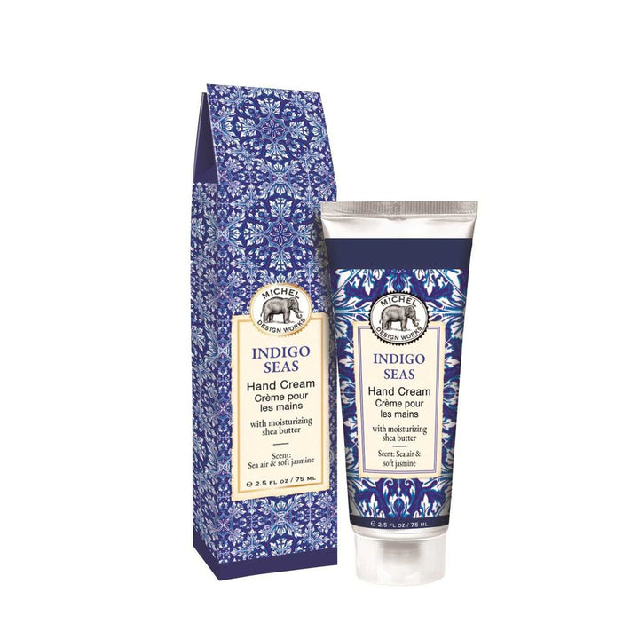 Michel Design Works Indigo Seas Hand Cream in a beautifully illustrated box and tube.