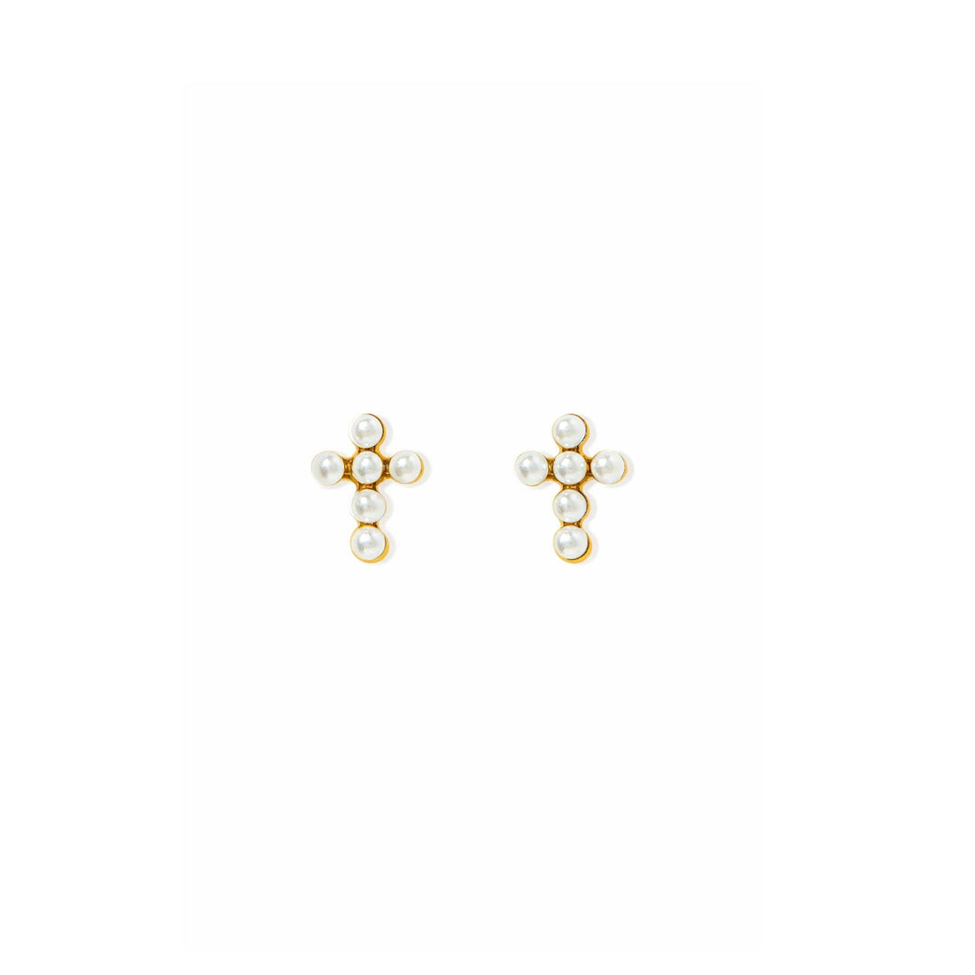 Screwback Stud Earrings - Clara Cross Pearl