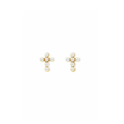 Screwback Stud Earrings - Clara Cross Pearl