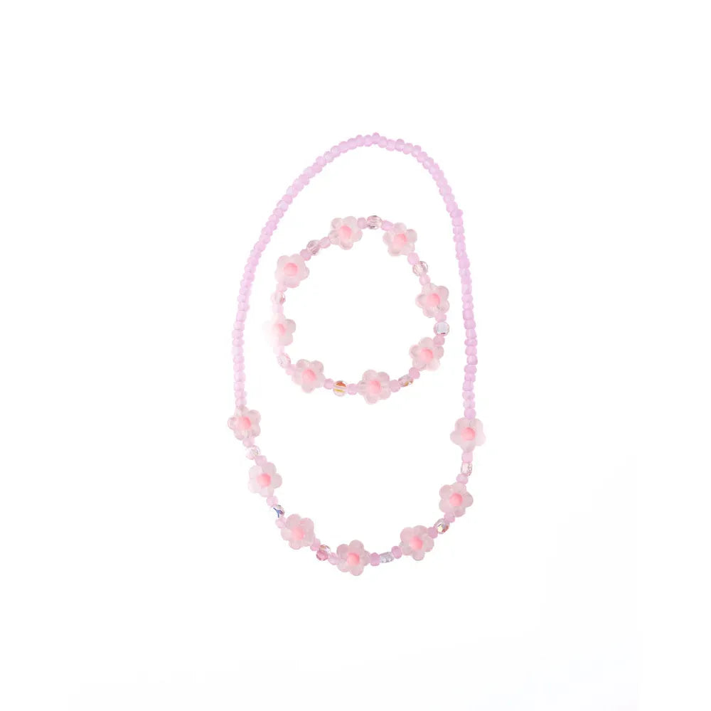 Pink Crystal Blooms Necklace &amp; Bracelet Set