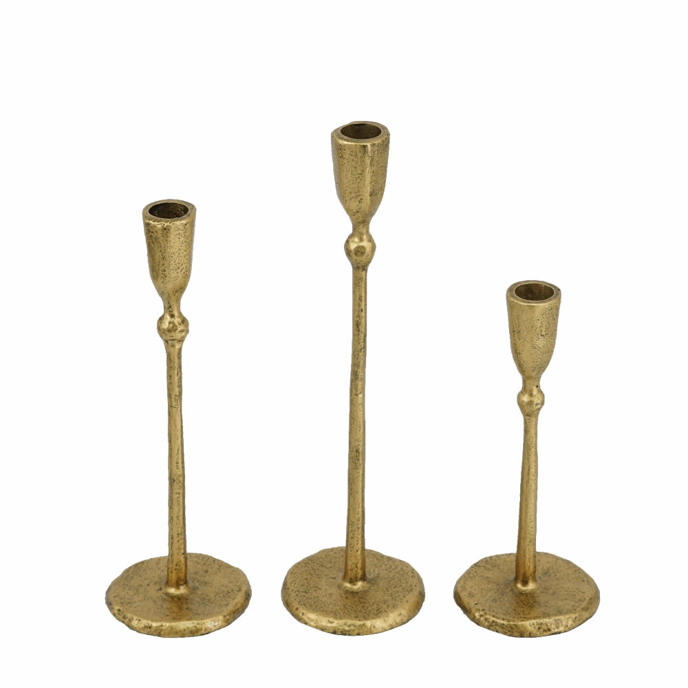 Gold Iron Candlesticks with Round Base, Set of 3