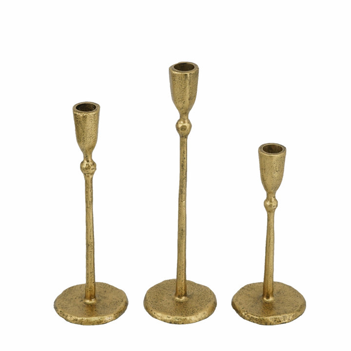 Gold Iron Candlesticks with Round Base, Set of 3