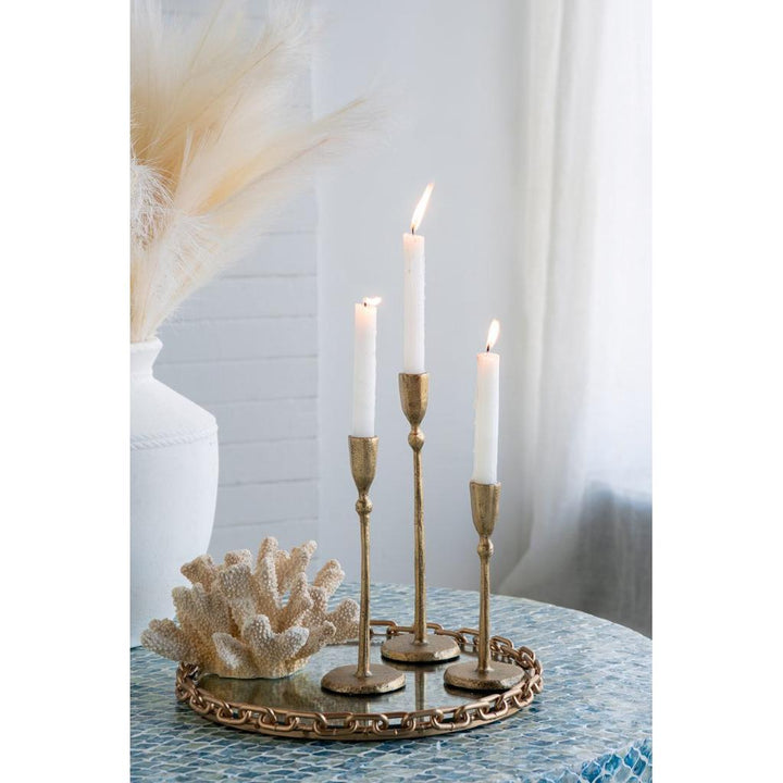Gold Iron Candlesticks with Round Base, Set of 3