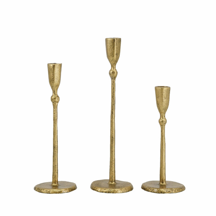 Gold Iron Candlesticks with Round Base, Set of 3