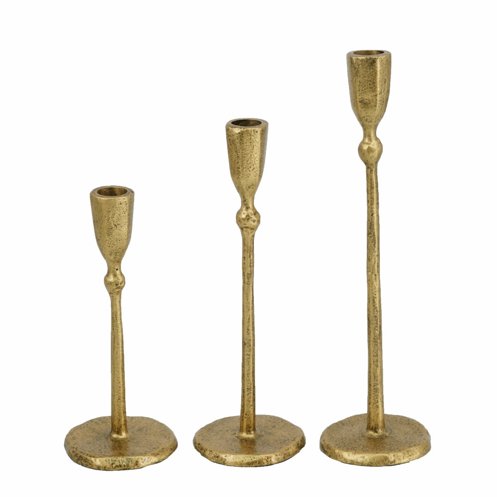 Gold Iron Candlesticks with Round Base, Set of 3