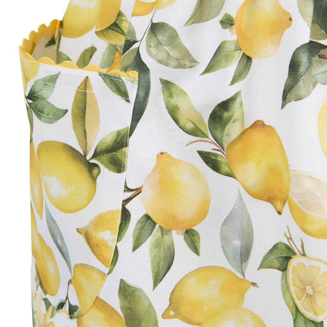 Lemon Grove Printed Apron with yellow citrus pattern and side pockets