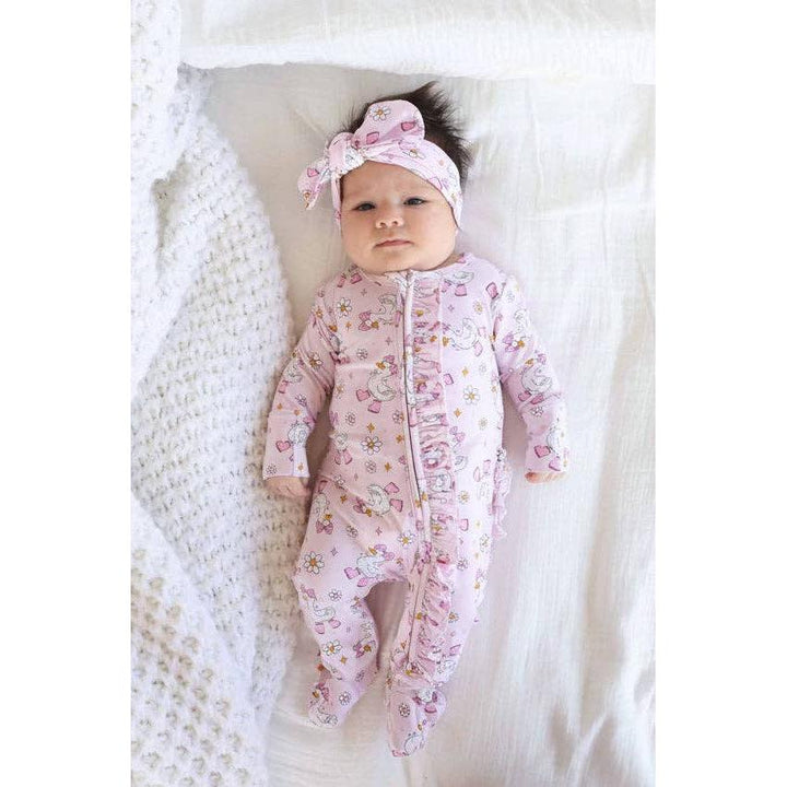 Silly Goose Ruffle Zipper Footie | Pink