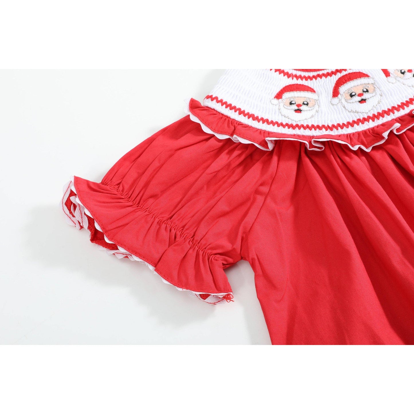 Red Santa Smocked Ruffle Bishop Dress