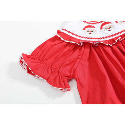 Red Santa Smocked Ruffle Bishop Dress