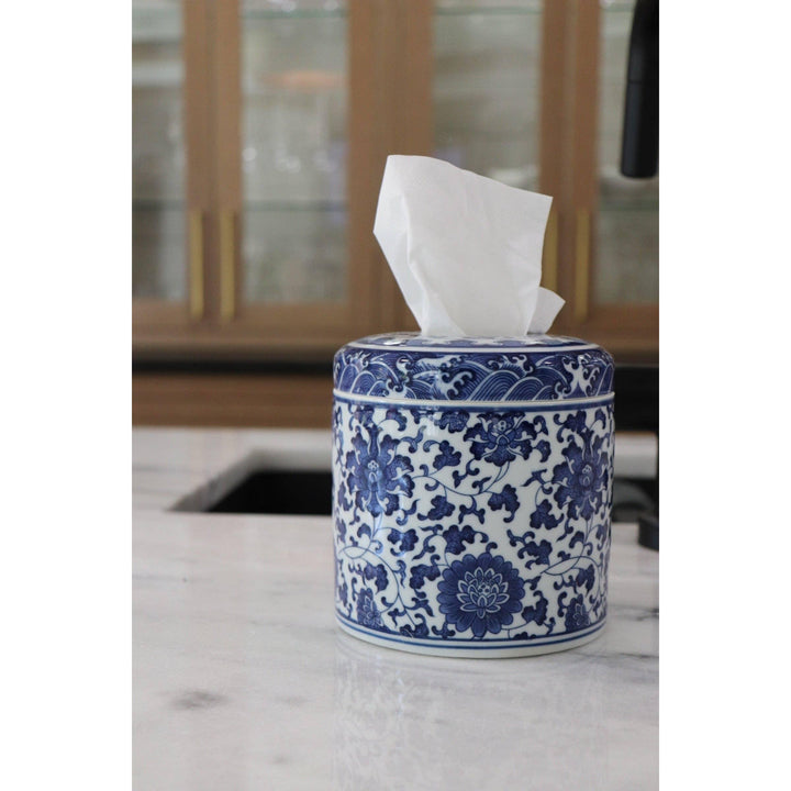 The Marlo Botanical Ceramic Tissue Box Cover – Hand-Painted Decorative Vessel