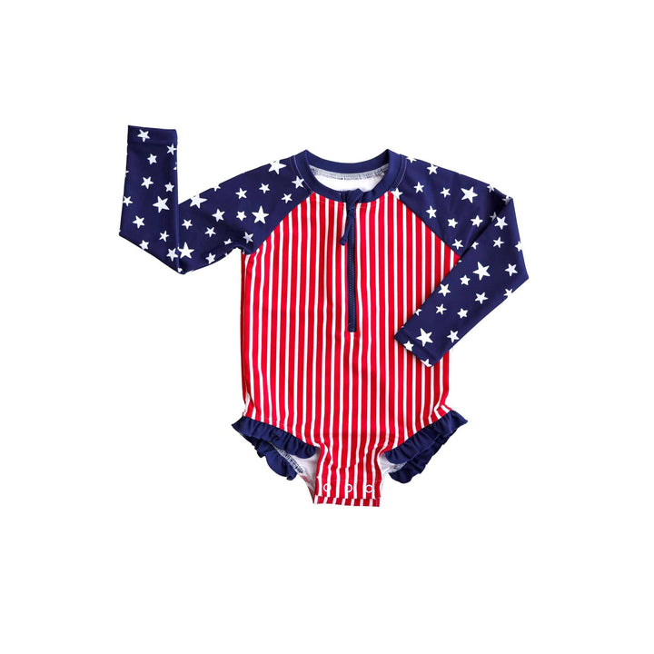 Long Sleeve Rash Guard with Front Zipper | Stars &amp; Stripes Party