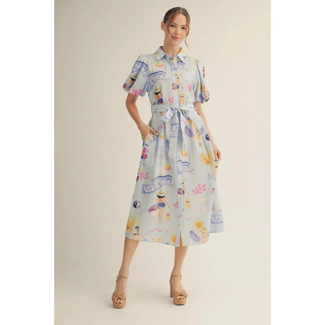 Seaside Story Button-Down Midi Dress