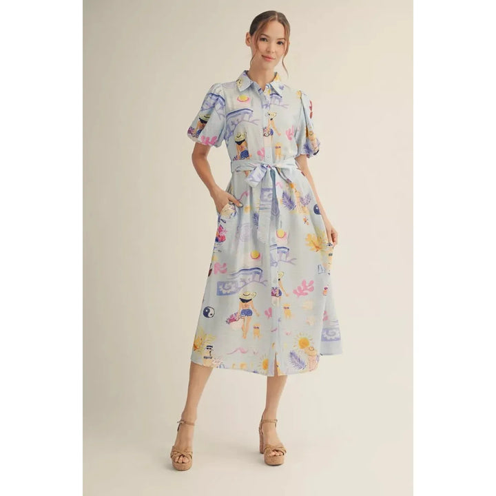 Seaside Story Button-Down Midi Dress