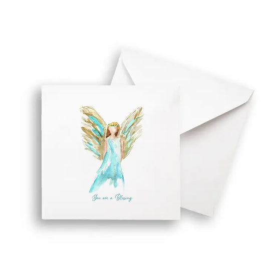 Blue Celestial Angel with Blessings Quote Notecard