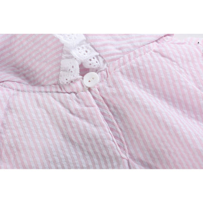 Classic Light Pink Seersucker Collared Baby Bubble Romper