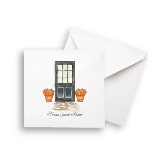 Black Door with Fall Flowers Notecard