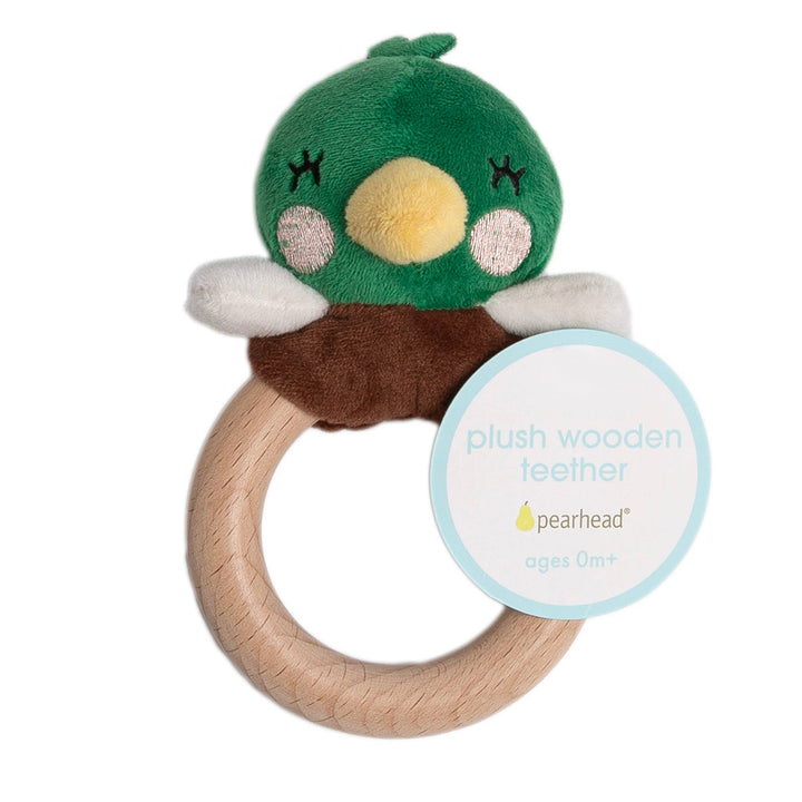Pearhead Mallard Duck Wooden &amp; Plush Baby Teether