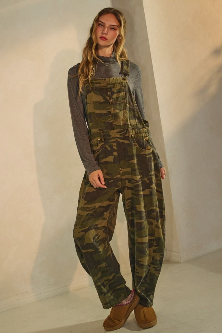Oddi Camo Barrel Pants Overall Jumpsuit - Washed Camo