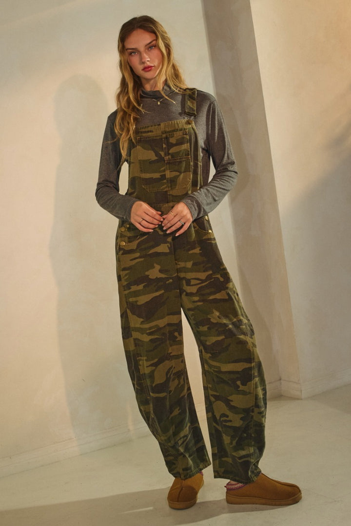 Oddi Camo Barrel Pants Overall Jumpsuit - Washed Camo