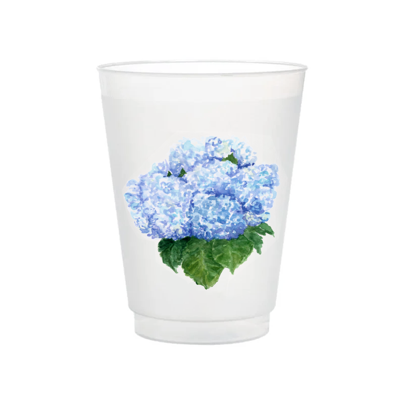 Blue Hydrangea Frosted 16oz Reusable Stadium Cups | Set of 6