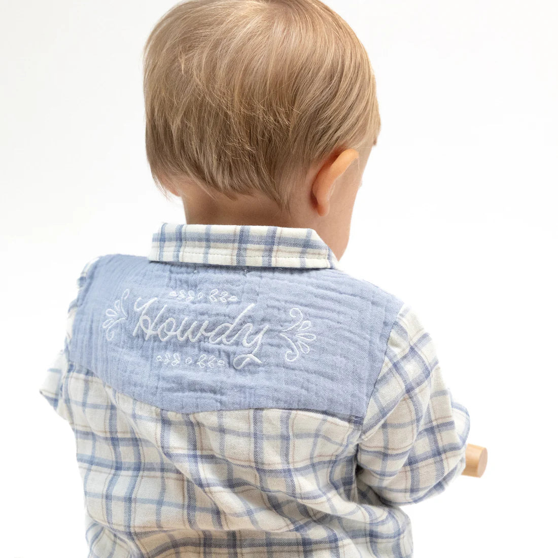 Long Sleeve Western Pearl Snap Shirt - Blue Plaid