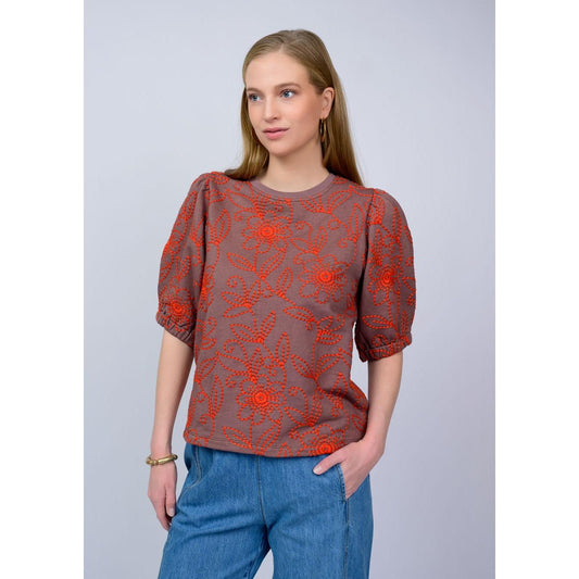 Floral Vines Knit Top - Brun