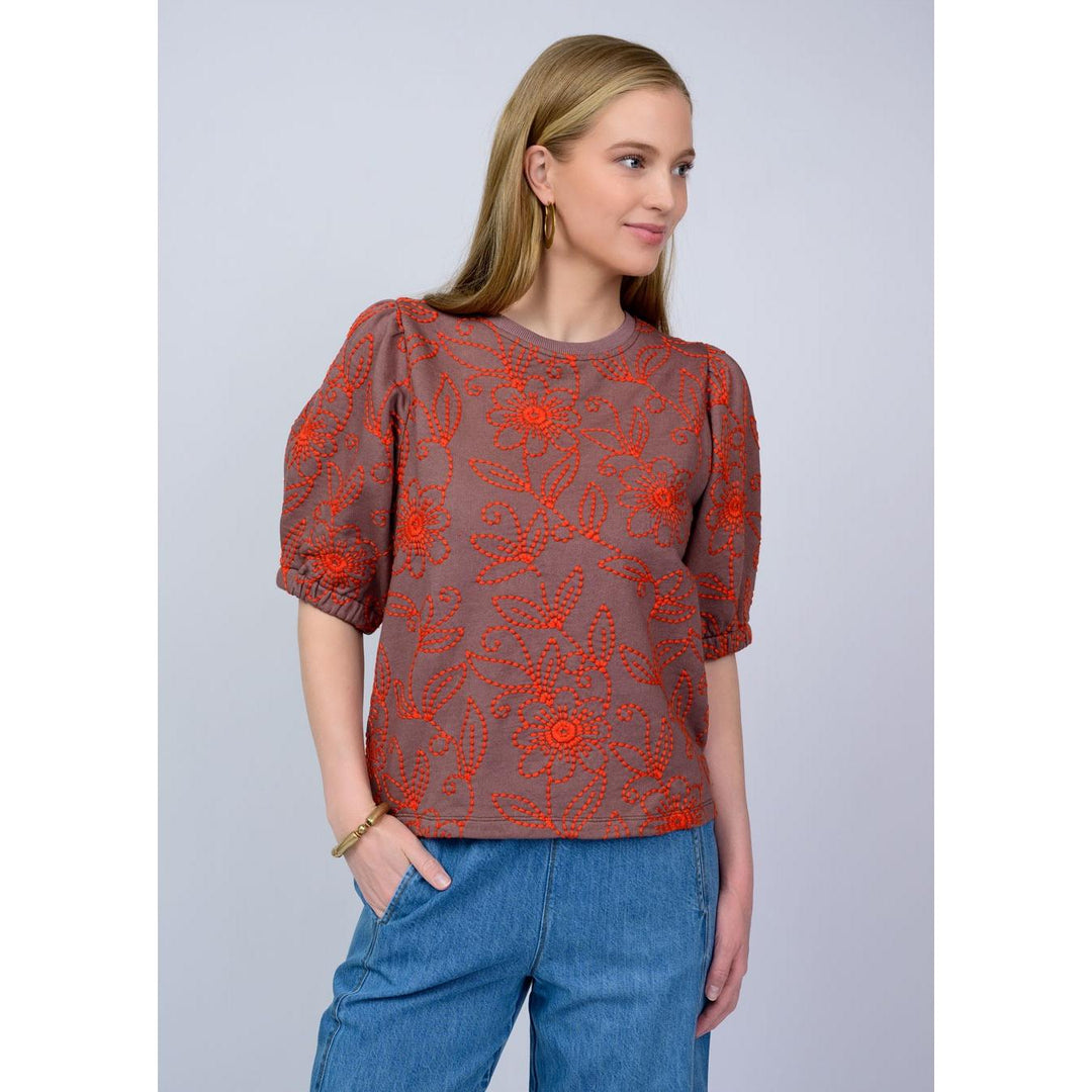 Floral Vines Knit Top - Brun