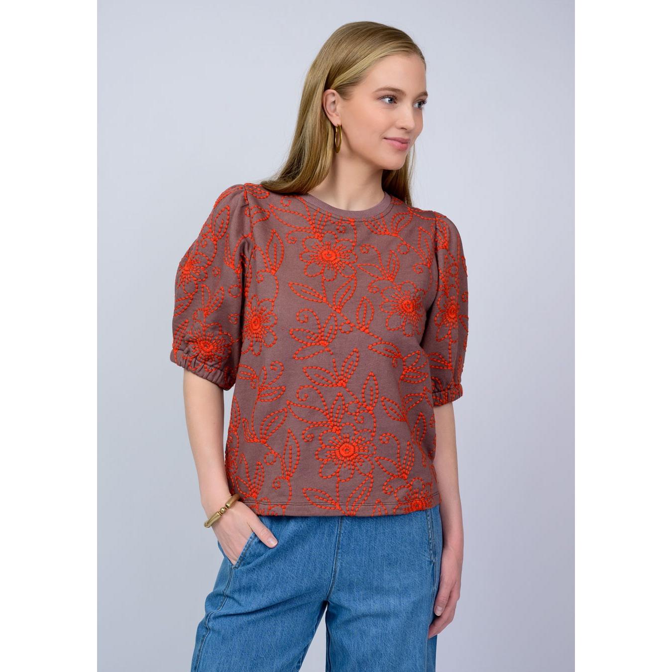 Floral Vines Knit Top - Brun