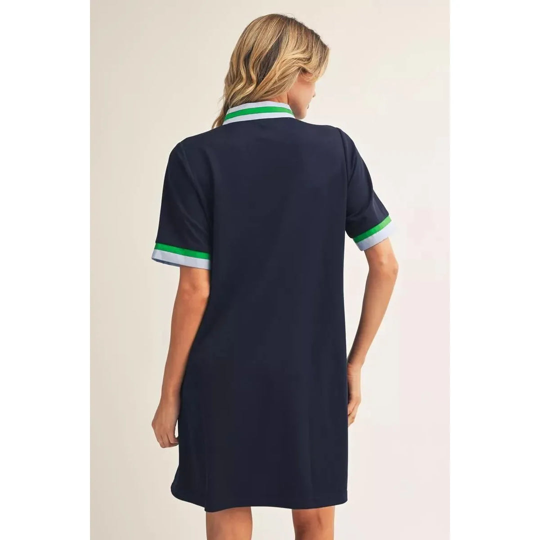Georgia Zip-Up Casual Dress with Mock Neck in Navy