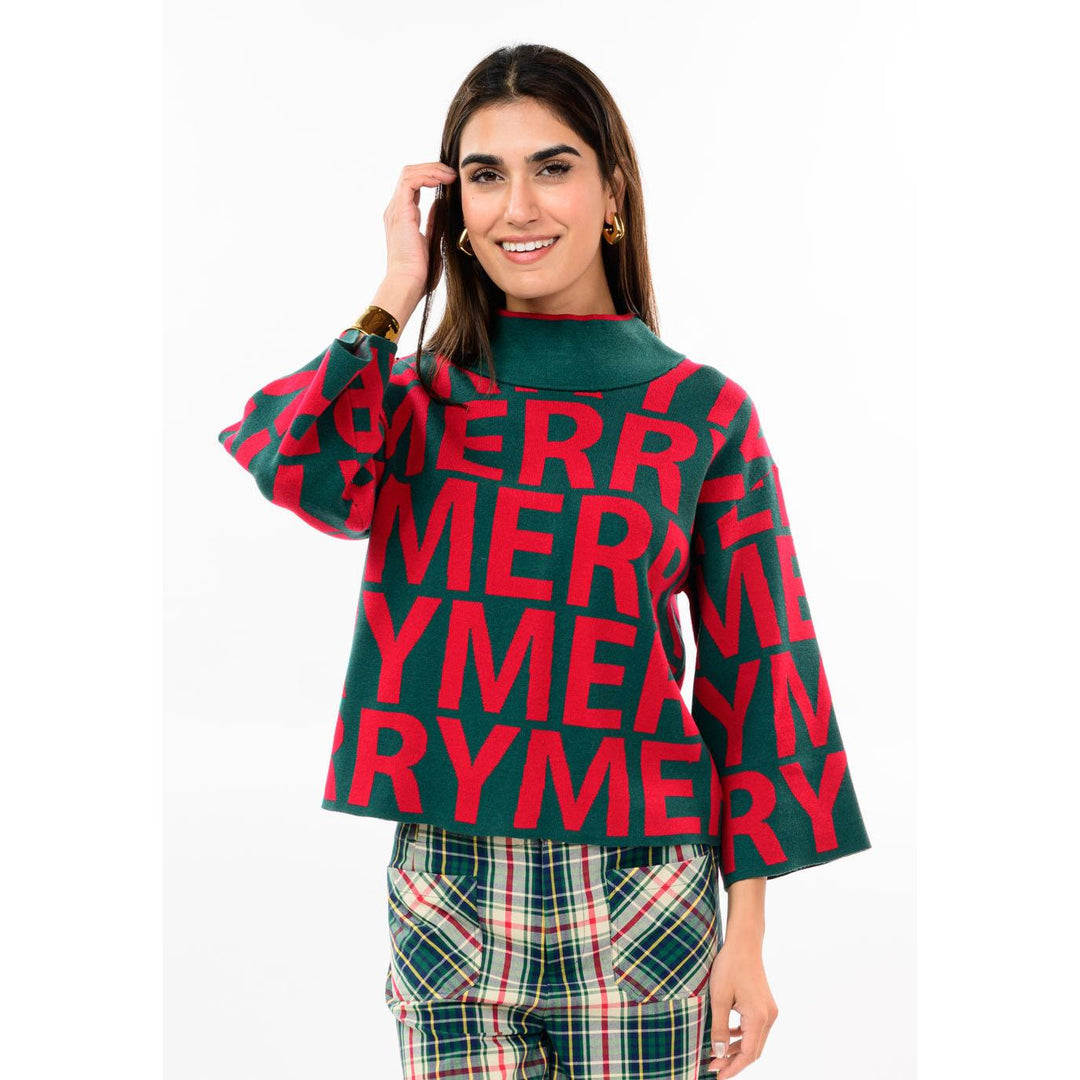 Hunter green merriest holiday sweater from Ivy Jane, shop Bella Gifts from the Heart in Crockett TX
