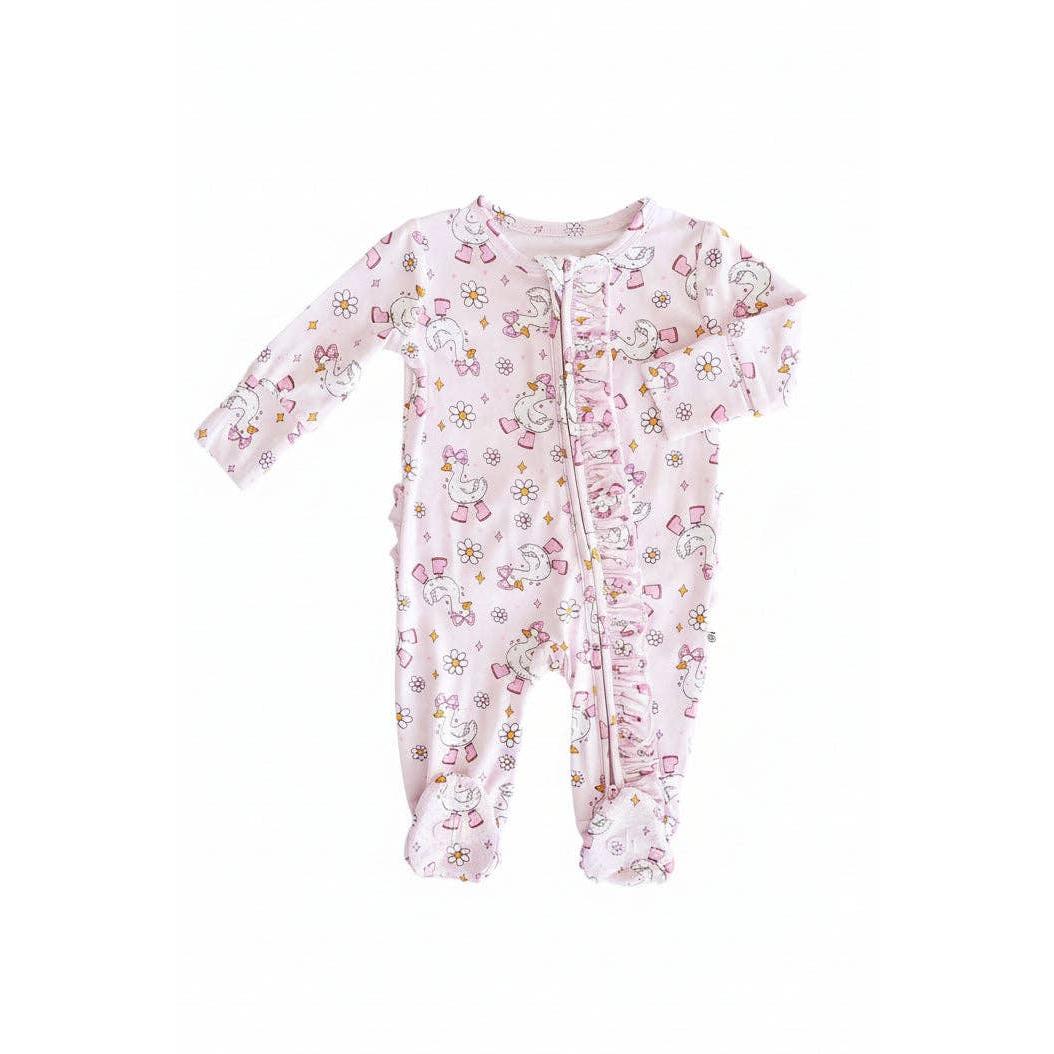 Silly Goose Ruffle Zipper Footie | Pink