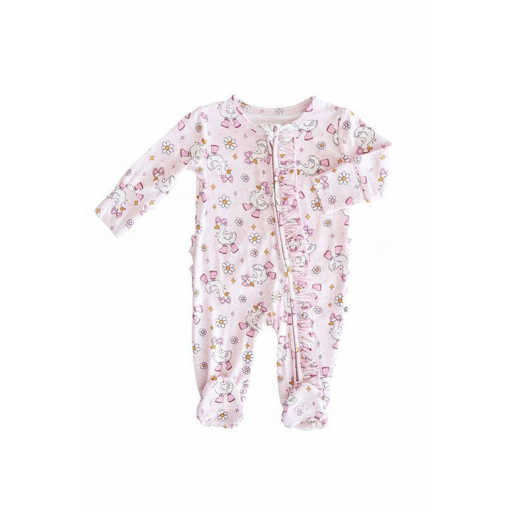 Silly Goose Ruffle Zipper Footie | Pink