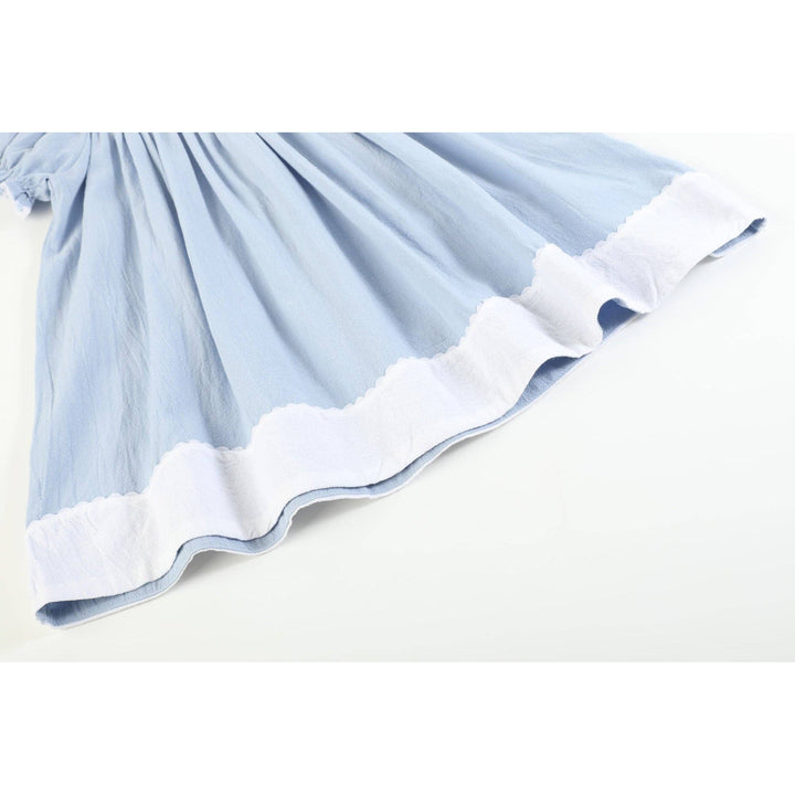 Light Blue Nativity Smocked Bishop Sleeve Dress