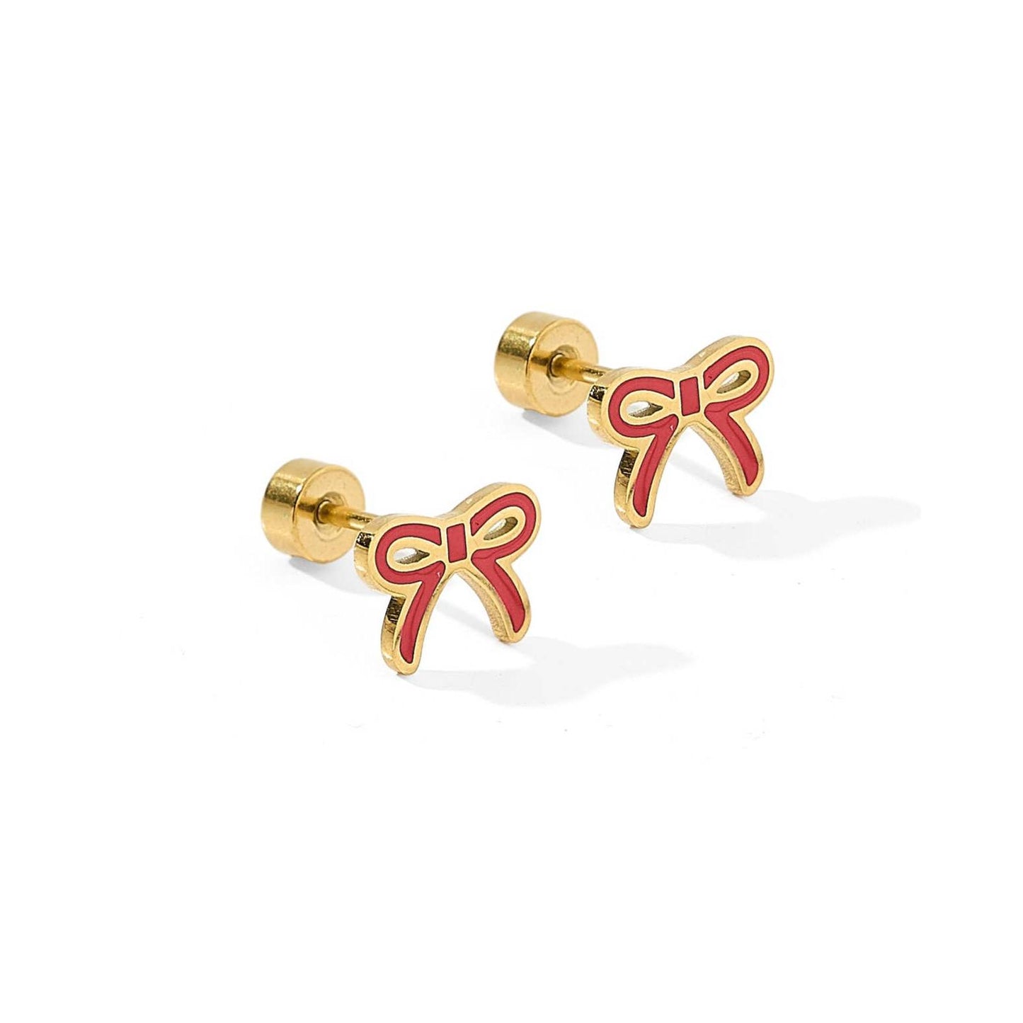Screwback Stud Earrings - Sadie Bow Red
